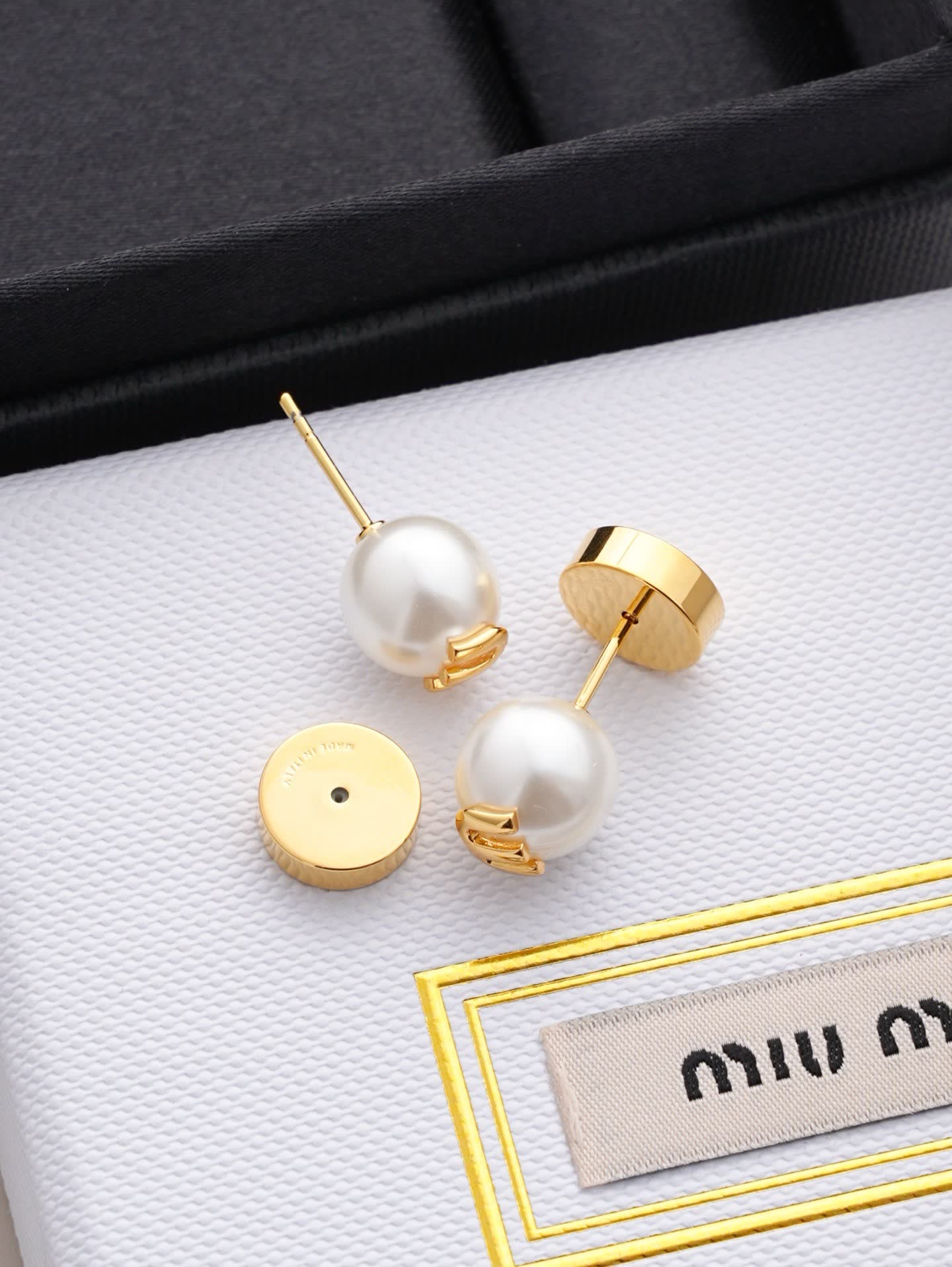 Miu Miu Gold Tone Pearl Stud Earrings